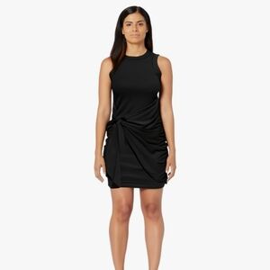 Illusory Tank Ruched Tie Front Tshirt Dress Black SZ M NWTs